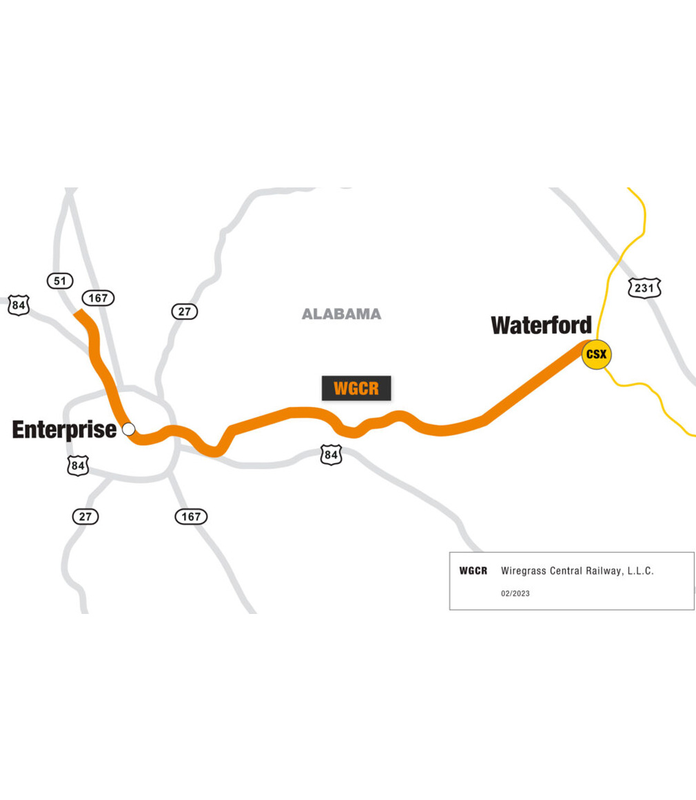 WGCR railroad route map diagram