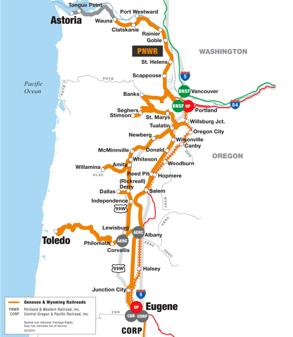 PNWR railroad route map diagram