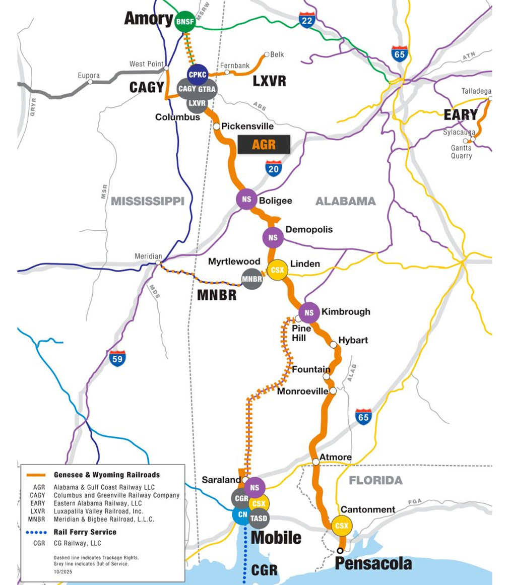 AGR railroad route map diagram