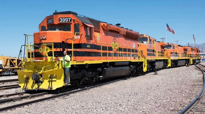 Train on tracks in a railroad yard