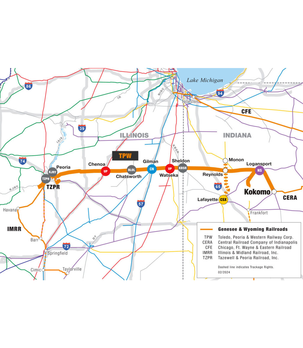 TPW railroad route map diagram